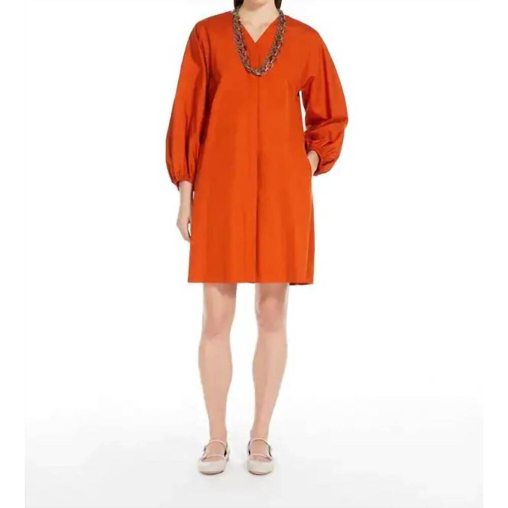 NEW WEEKEND MAX MARA cotton poplin v neck dress in orange